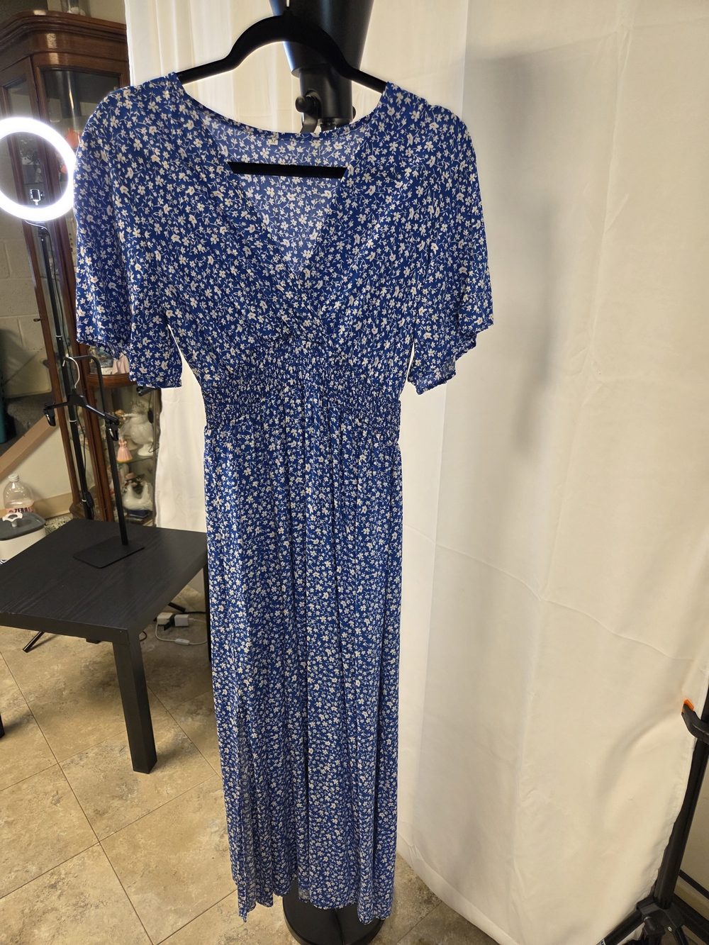 Blue Floral V-Neck Maxi Dress